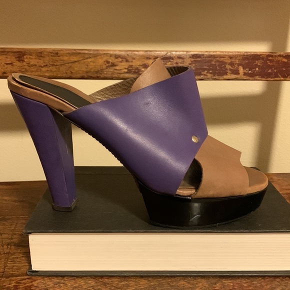 Marni Colorblock Sienna Tan Purple Platform Heels Mules - Picture 5 of 16